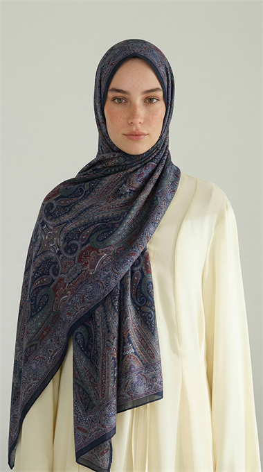 ROYAL ETNİK DESEN COTTON ŞAL - LACİVERT