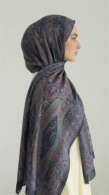 ROYAL ETNİK DESEN COTTON ŞAL - LACİVERT