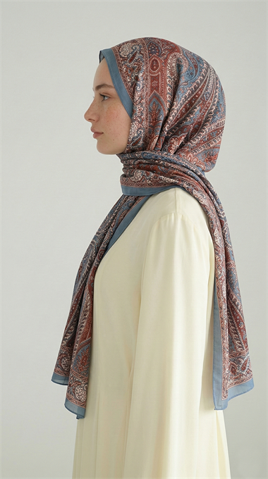 ROYAL ETNİK DESEN COTTON ŞAL - MAVİ