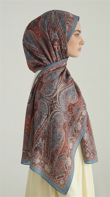 ROYAL ETNİK DESEN COTTON ŞAL - MAVİ