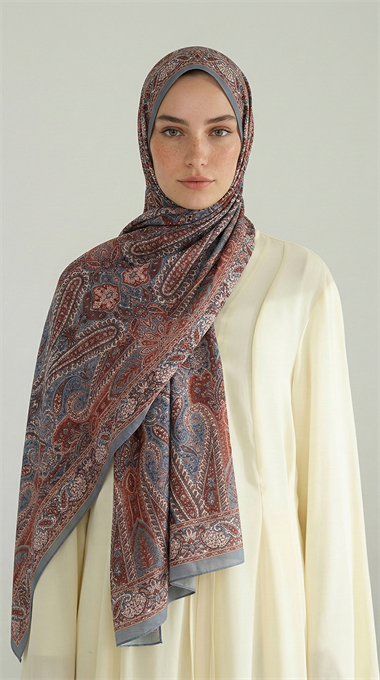 ROYAL ETNİK DESEN COTTON ŞAL - MAVİ