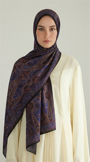 ROYAL ETNİK DESEN COTTON ŞAL - MOR / SİYAH
