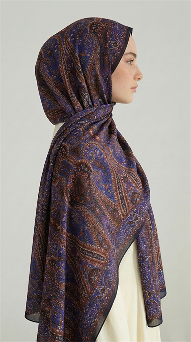 ROYAL ETNİK DESEN COTTON ŞAL - MOR / SİYAH