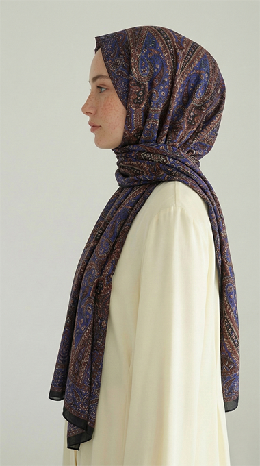 ROYAL ETNİK DESEN COTTON ŞAL - MOR / SİYAH