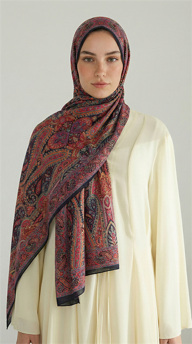 ROYAL ETNİK DESEN COTTON ŞAL - SİYAH / FUŞYA