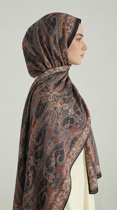 ROYAL ETNİK DESEN COTTON ŞAL - SİYAH / KAHVERENGİ