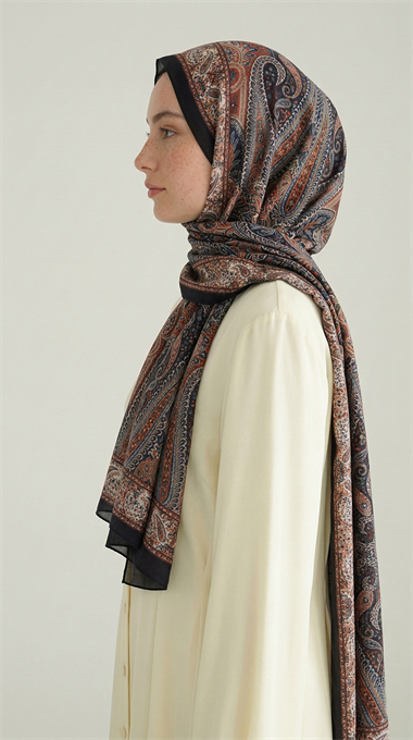 ROYAL ETNİK DESEN COTTON ŞAL - SİYAH / KAHVERENGİ