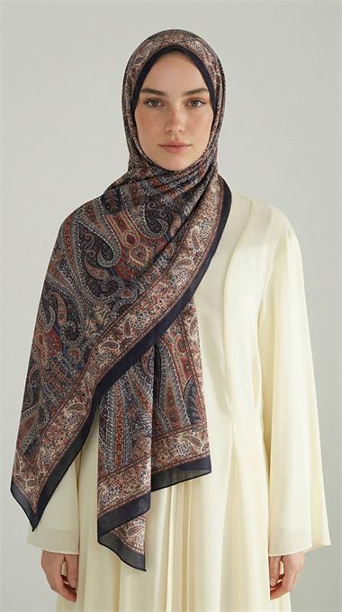 ROYAL ETNİK DESEN COTTON ŞAL - SİYAH / KAHVERENGİ