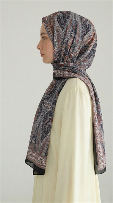 ROYAL ETNİK DESEN COTTON ŞAL - SİYAH / KİREMİT