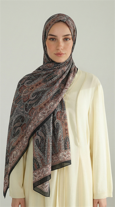 ROYAL ETNİK DESEN COTTON ŞAL - SİYAH / KİREMİT