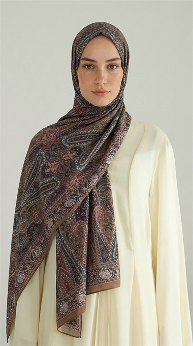ROYAL ETNİK DESEN COTTON ŞAL - YAĞ YEŞİLİ