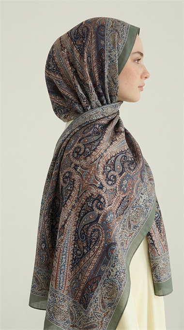 ROYAL ETNİK DESEN COTTON ŞAL - YEŞİL