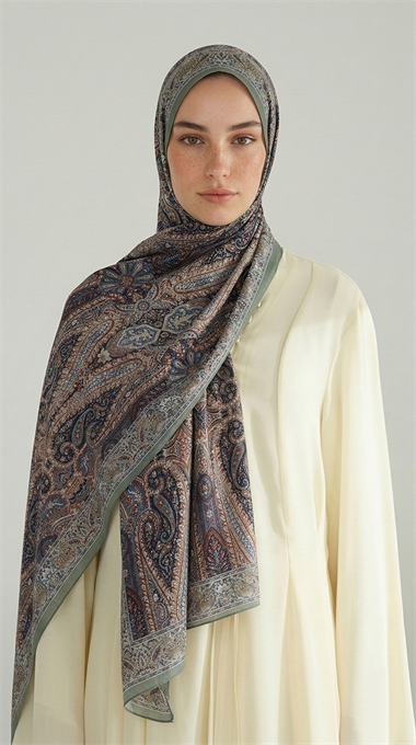 ROYAL ETNİK DESEN COTTON ŞAL - YEŞİL