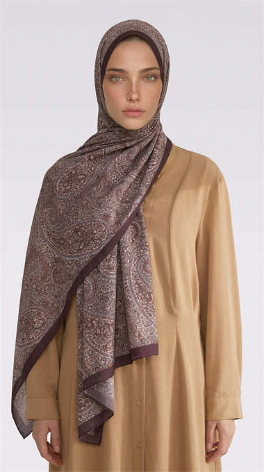 SAPHİRA DESENLİ COTTON ŞAL - KAHVERENGİ