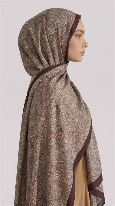 SAPHİRA DESENLİ COTTON ŞAL - KAHVERENGİ