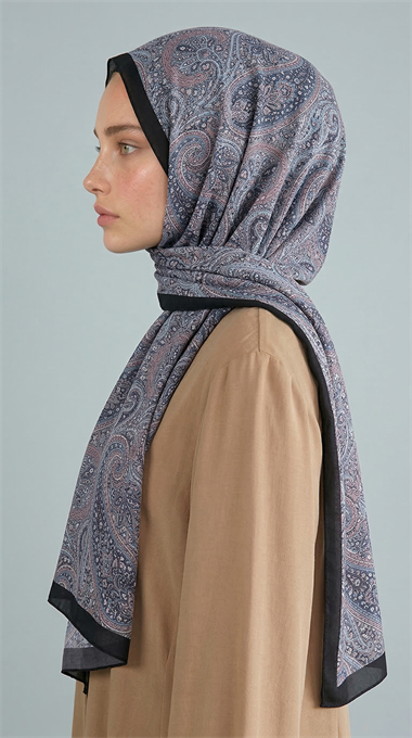 SAPHİRA DESENLİ COTTON ŞAL - KREM / MAVİ