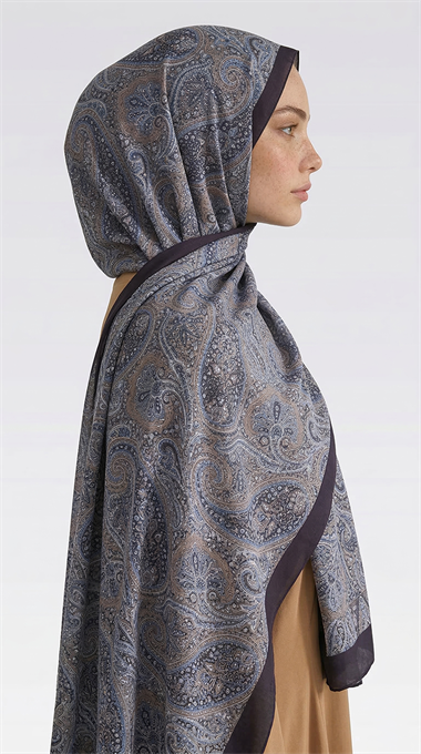 SAPHİRA DESENLİ COTTON ŞAL - KREM / MAVİ