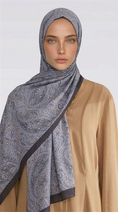SAPHİRA DESENLİ COTTON ŞAL - KREM / MAVİ