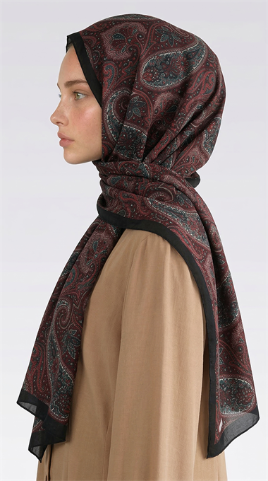 SAPHİRA DESENLİ COTTON ŞAL - LACİVERT / BORDO 