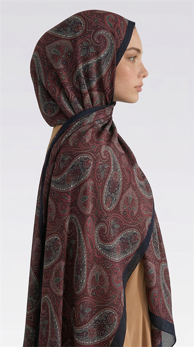 SAPHİRA DESENLİ COTTON ŞAL - LACİVERT / BORDO 