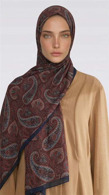 SAPHİRA DESENLİ COTTON ŞAL - LACİVERT / BORDO 