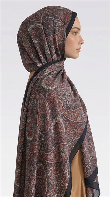SAPHİRA DESENLİ COTTON ŞAL -LACİVERT / KIRMIZI