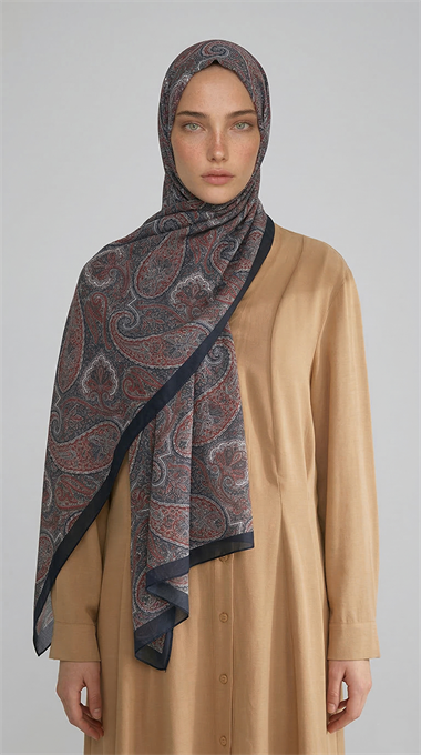 SAPHİRA DESENLİ COTTON ŞAL -LACİVERT / KIRMIZI
