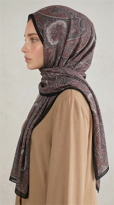 SAPHİRA DESENLİ COTTON ŞAL -LACİVERT / KIRMIZI