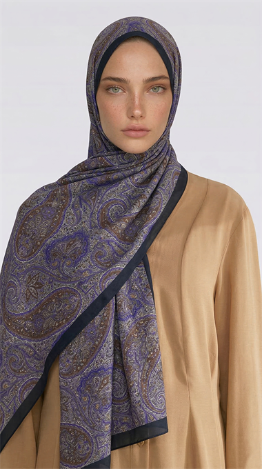 SAPHİRA DESENLİ COTTON ŞAL - LACİVERT / MOR