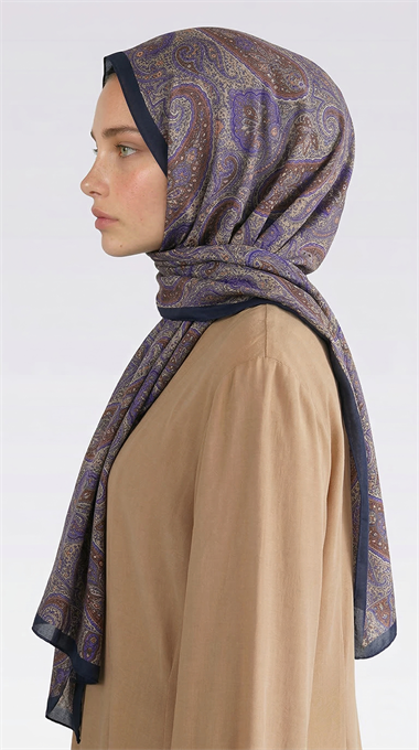 SAPHİRA DESENLİ COTTON ŞAL - LACİVERT / MOR
