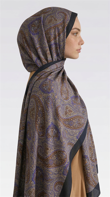 SAPHİRA DESENLİ COTTON ŞAL - LACİVERT / MOR