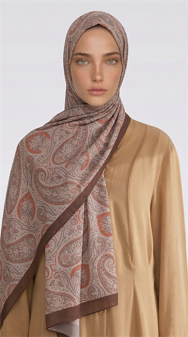 SAPHİRA DESENLİ COTTON ŞAL - KAHVERENGİ / TURUNCU