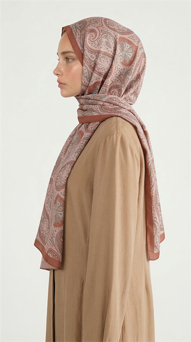 SAPHİRA DESENLİ COTTON ŞAL - KAHVERENGİ / TURUNCU