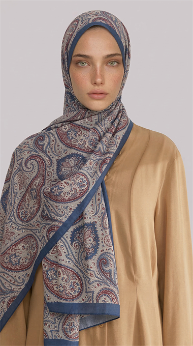 SAPHİRA DESENLİ COTTON ŞAL - MAVİ / BEJ