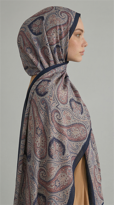 SAPHİRA DESENLİ COTTON ŞAL - MAVİ / BEJ