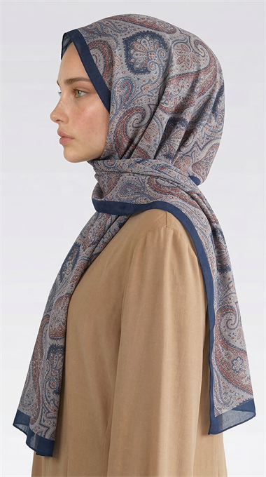 SAPHİRA DESENLİ COTTON ŞAL - MAVİ / BEJ