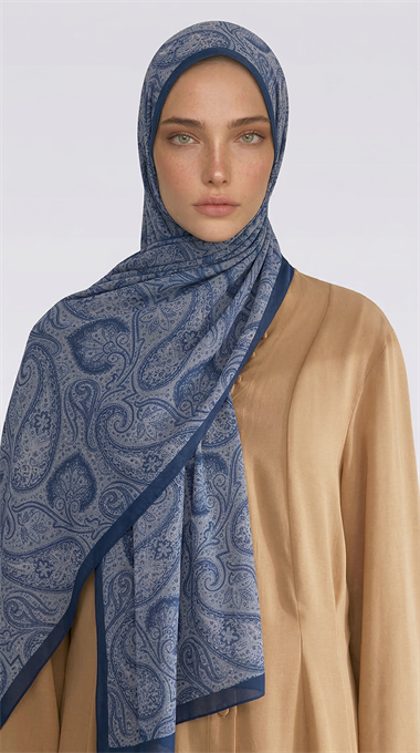 SAPHİRA DESENLİ COTTON ŞAL - MAVİ / BEYAZ