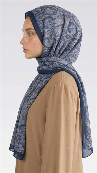 SAPHİRA DESENLİ COTTON ŞAL - MAVİ / BEYAZ