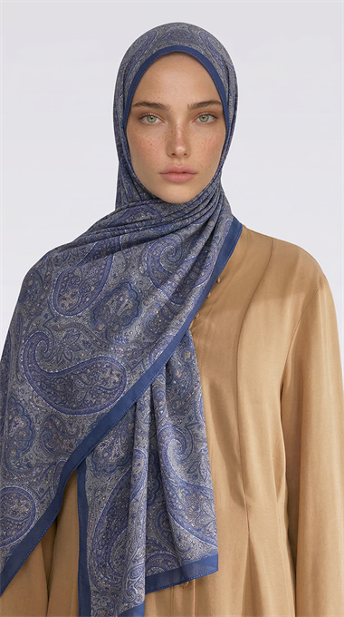 SAPHİRA DESENLİ COTTON ŞAL - MAVİ