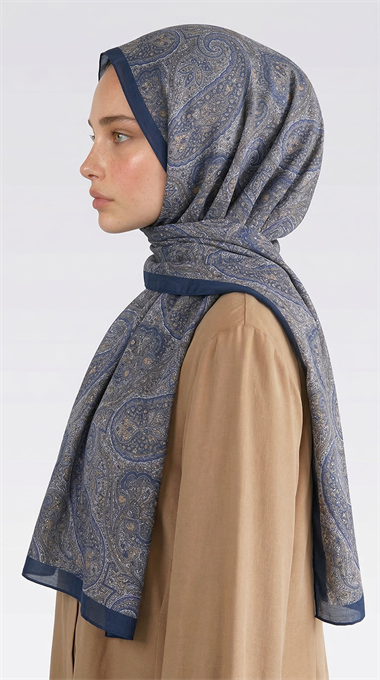 SAPHİRA DESENLİ COTTON ŞAL - MAVİ