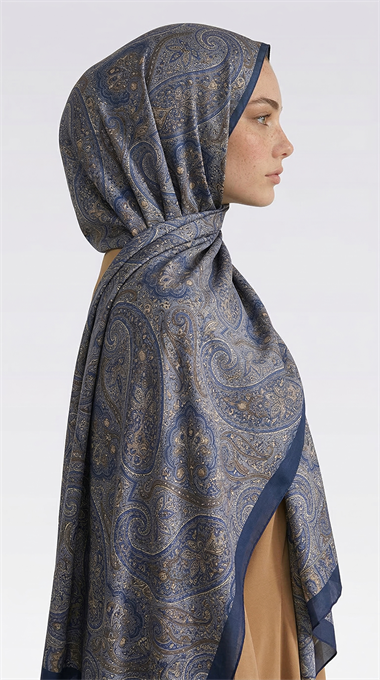 SAPHİRA DESENLİ COTTON ŞAL - MAVİ