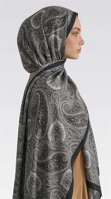 SAPHİRA DESENLİ COTTON ŞAL - SİYAH / KREM 