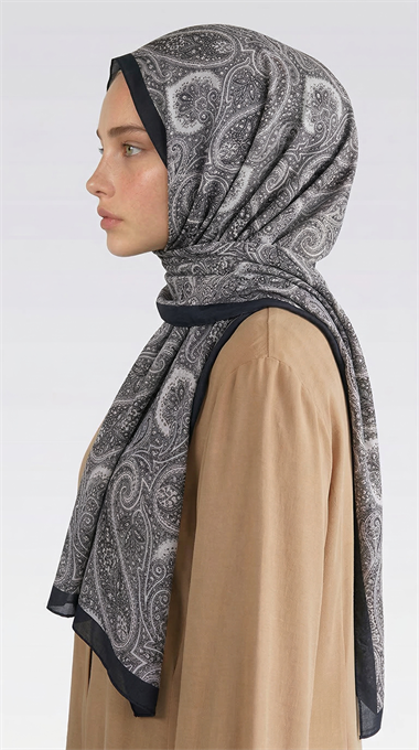 SAPHİRA DESENLİ COTTON ŞAL - SİYAH / KREM 