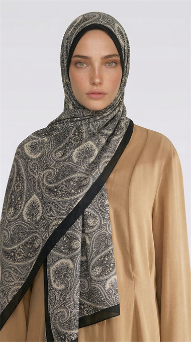 SAPHİRA DESENLİ COTTON ŞAL - SİYAH / KREM 