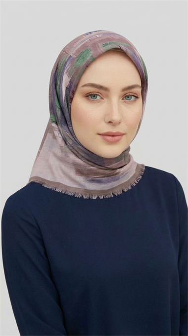 SOYUT DESENLİ YÜN EŞARP -  BEJ / LİLA 