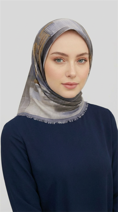 SOYUT DESENLİ YÜN EŞARP - GRİ / İNDİGO