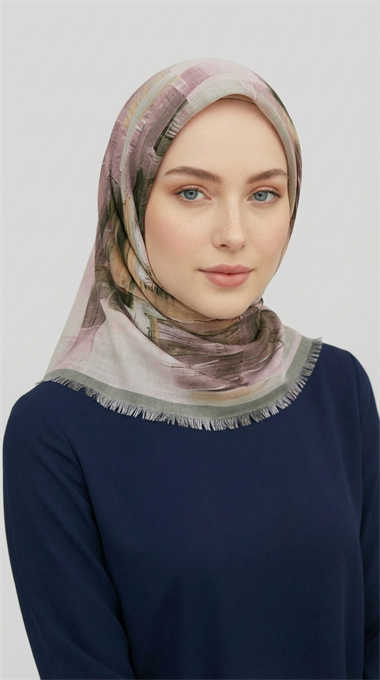 SOYUT DESENLİ YÜN EŞARP -  HAKİ / YEŞİL