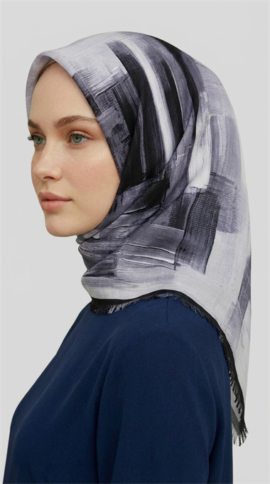 SOYUT DESENLİ YÜN EŞARP -   SİYAH / BEYAZ 