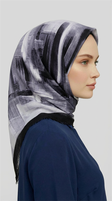 SOYUT DESENLİ YÜN EŞARP -   SİYAH / BEYAZ 