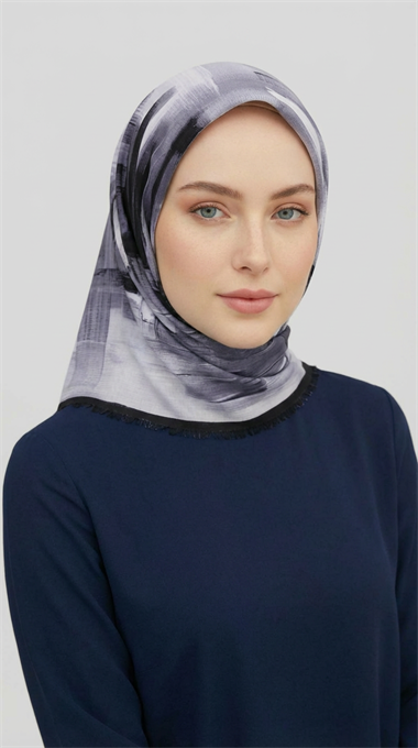 SOYUT DESENLİ YÜN EŞARP -   SİYAH / BEYAZ 